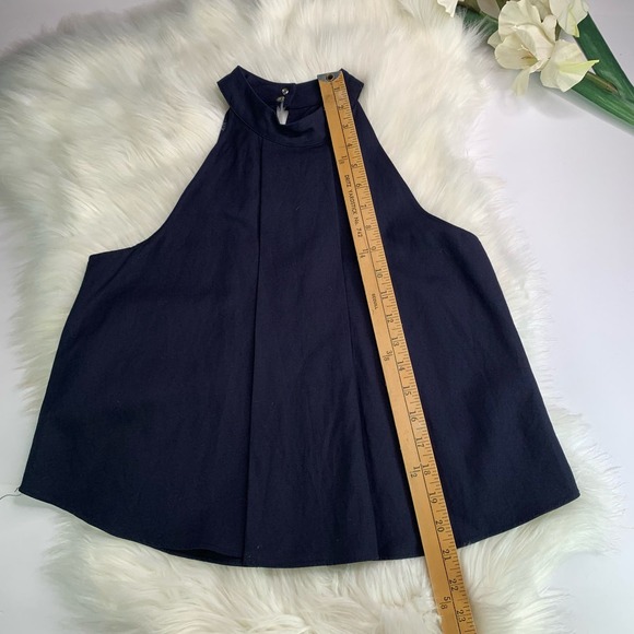 Revolve J.O.A Los Angeles Trapeze Halter Pleats Tank Linen cotton Blue Size SX - Picture 14 of 16